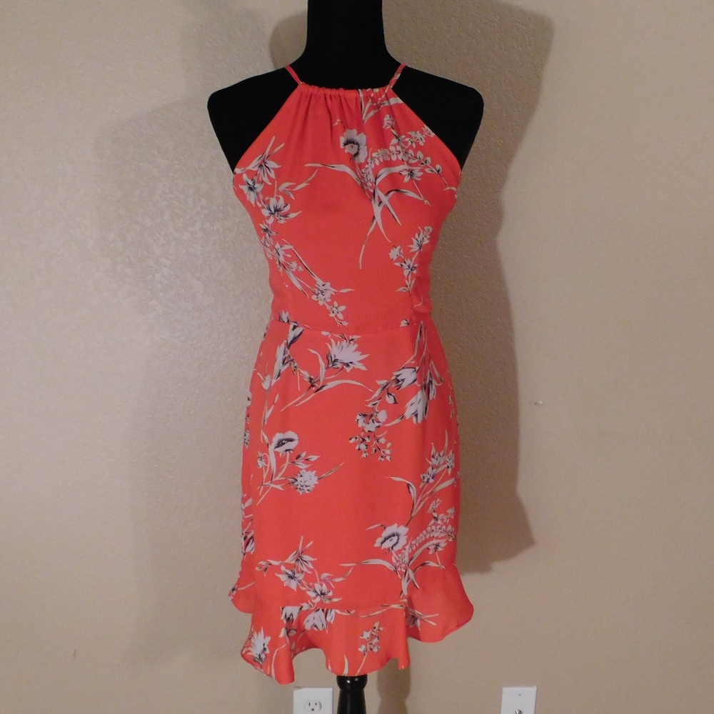 Orange Spaghetti Strap Floral Dress